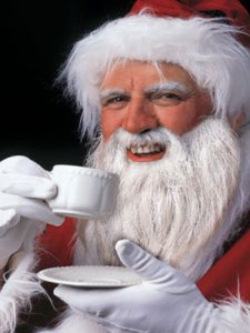 Coffee or tea, Santa? What's in his cup?