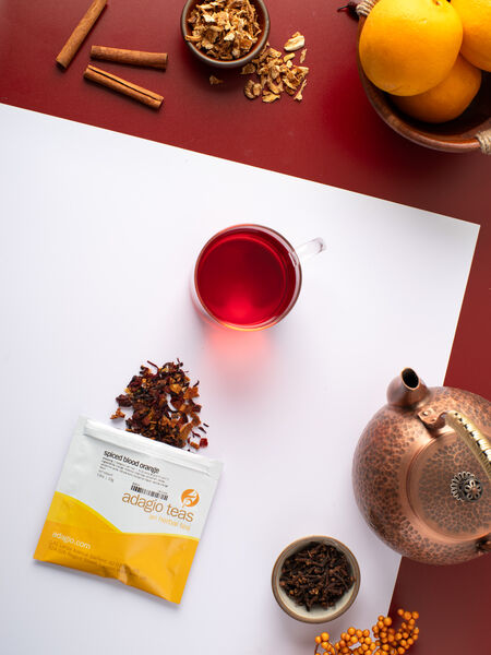 What's garnet red, toe-tingling, tummy teasing, and tastebud tantalizing? Our Spiced Blood Orange! With a medley of orange peels, hibiscus, and perky spices, you'll enjoy this heart-warming tea body and soul.